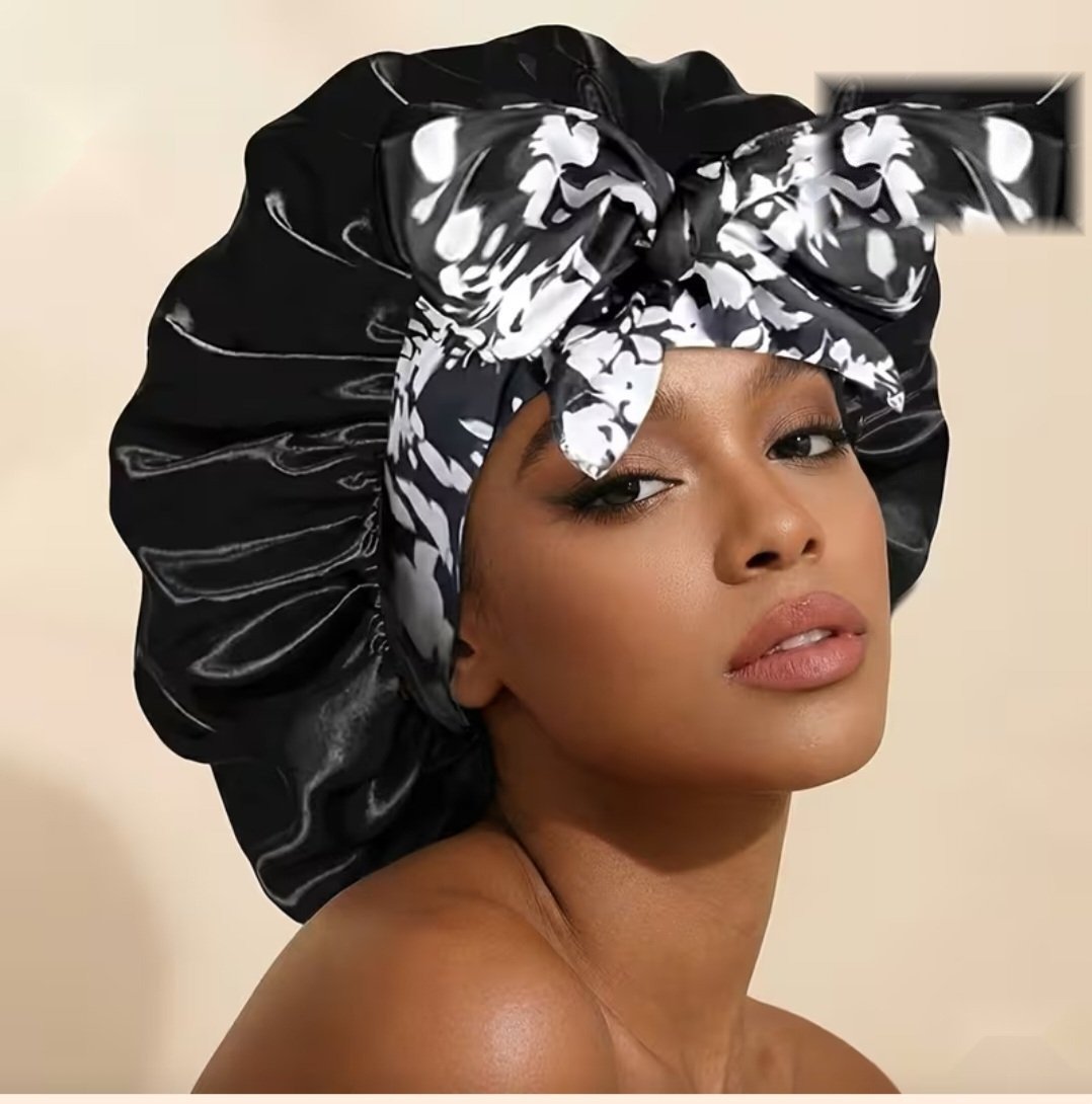 Bonnet de nuit en satin avec bandeau à nouer