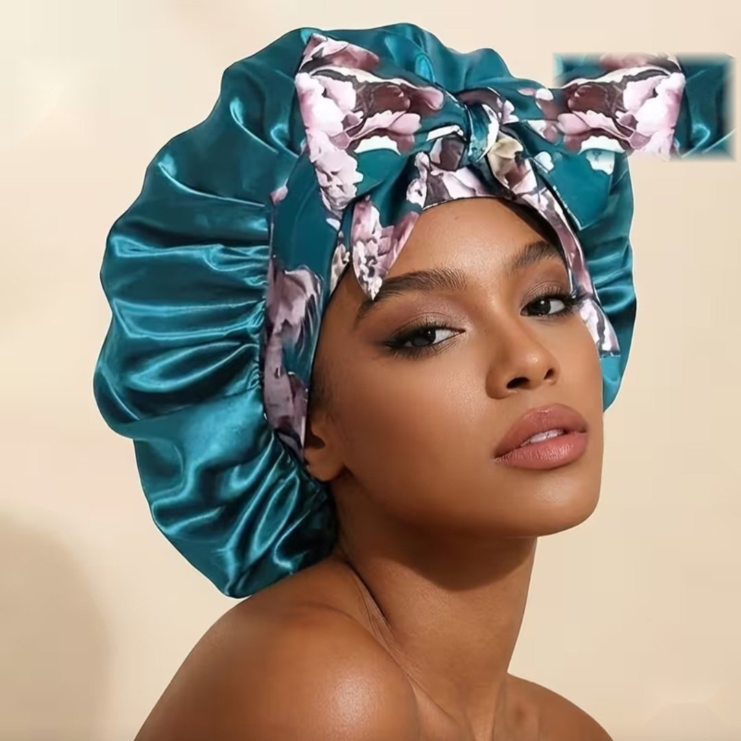 Bonnet de nuit en satin avec bandeau à nouer