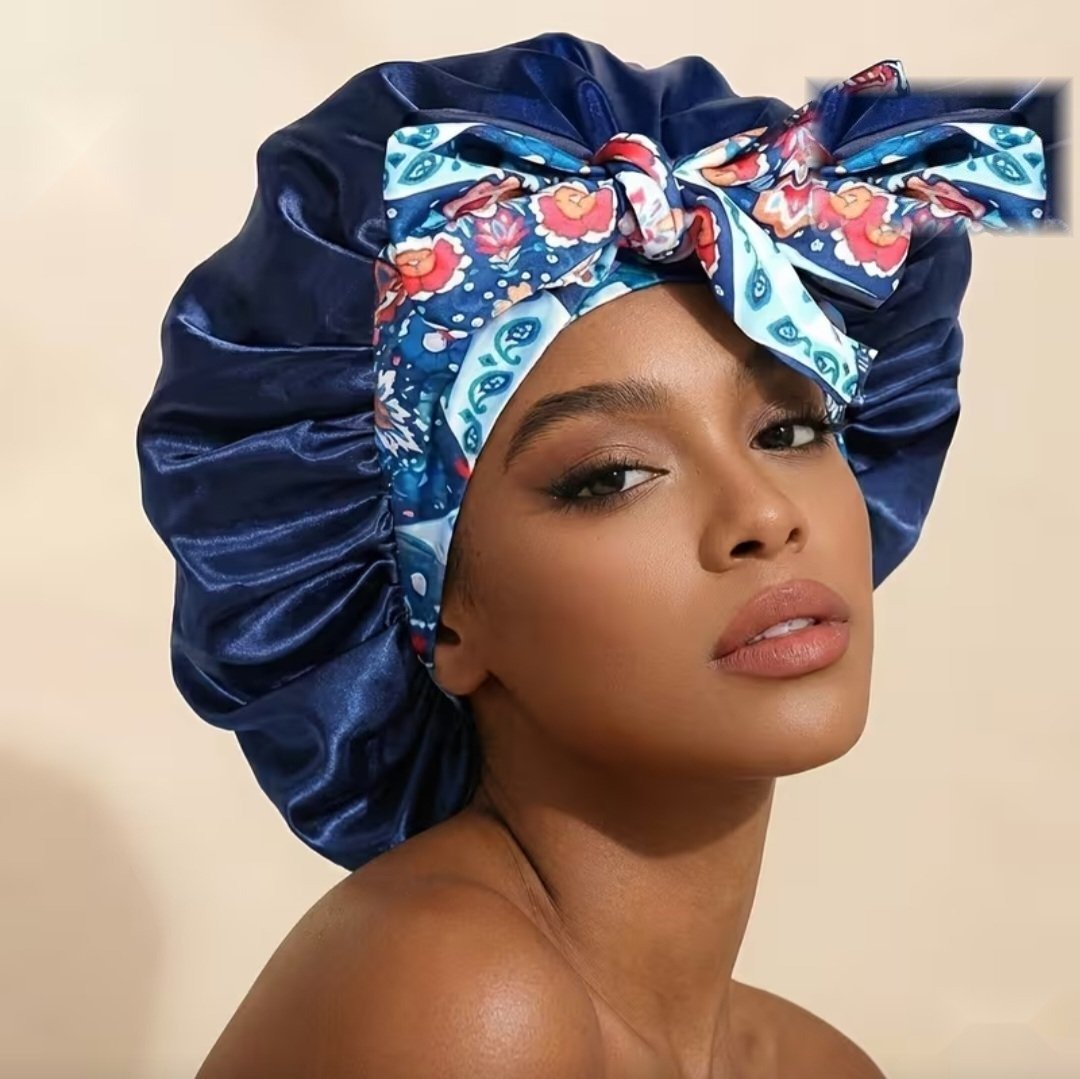 Bonnet de nuit en satin avec bandeau à nouer