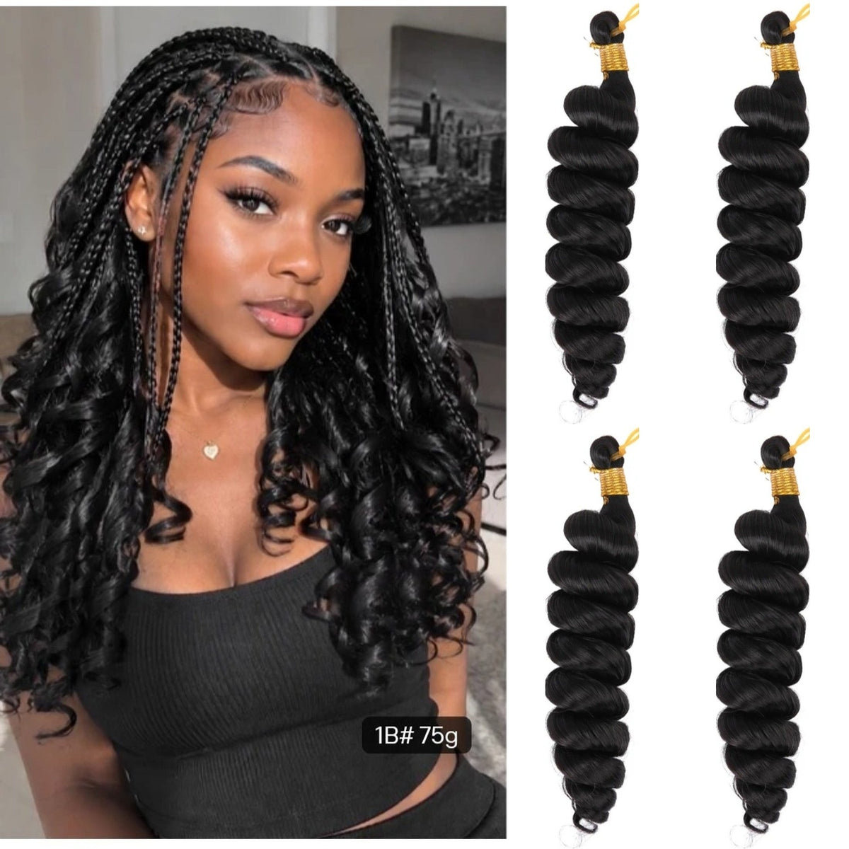 Extensions à tresser bouclées spirale (French curl) — lot de 4 paquets