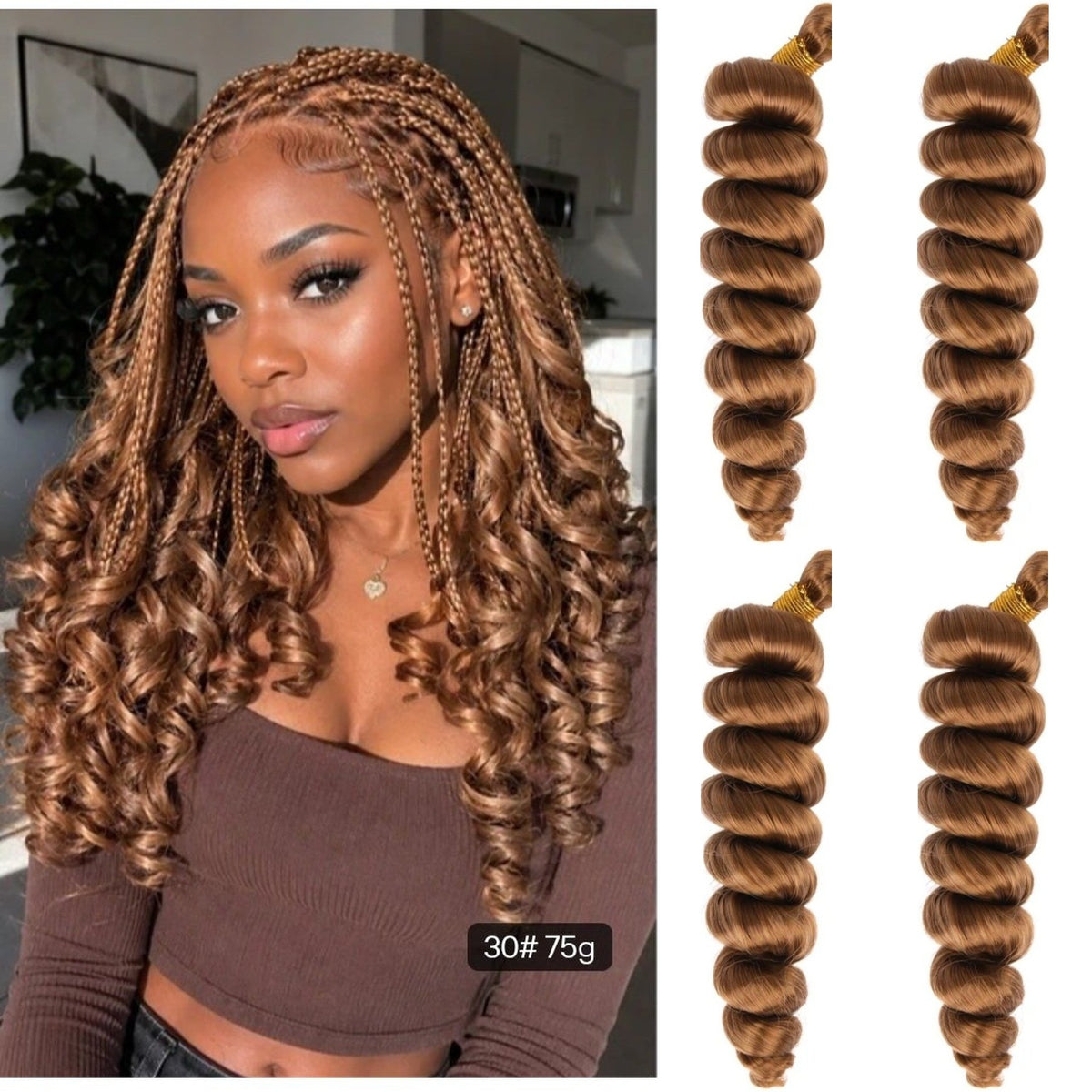 Extensions à tresser bouclées spirale (French curl) — lot de 4 paquets