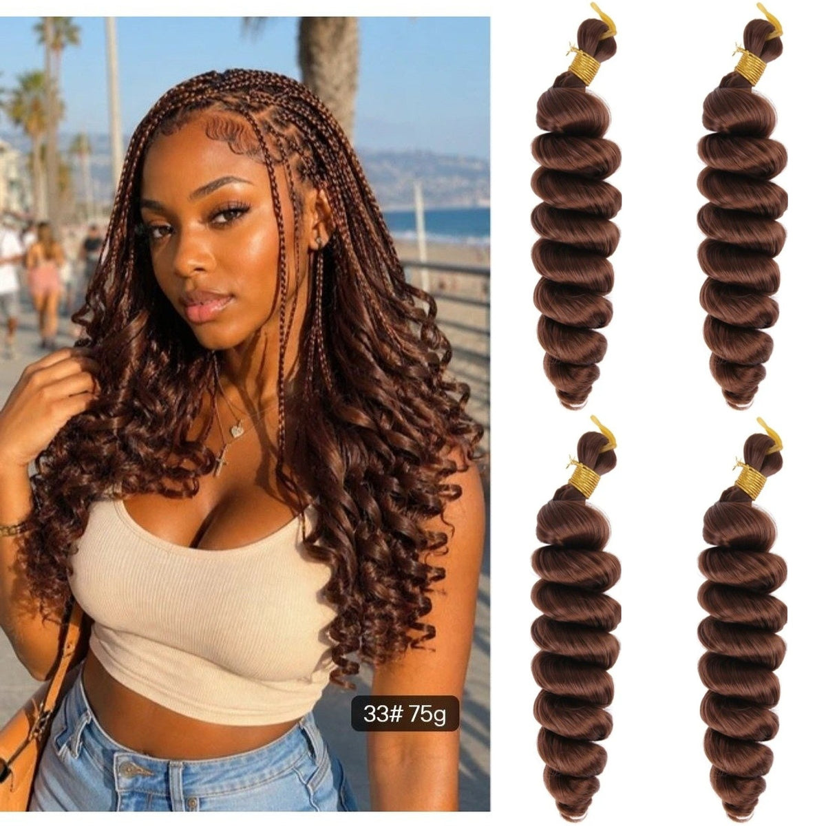 Extensions à tresser bouclées spirale (French curl) — lot de 4 paquets