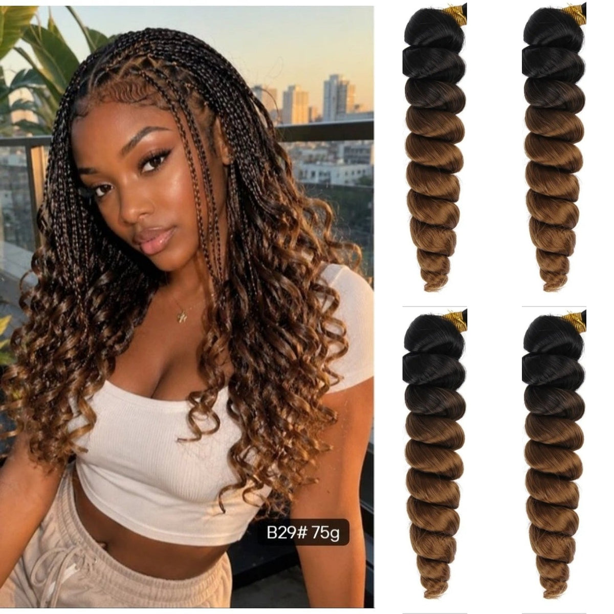 Extensions à tresser bouclées spirale (French curl) — lot de 4 paquets