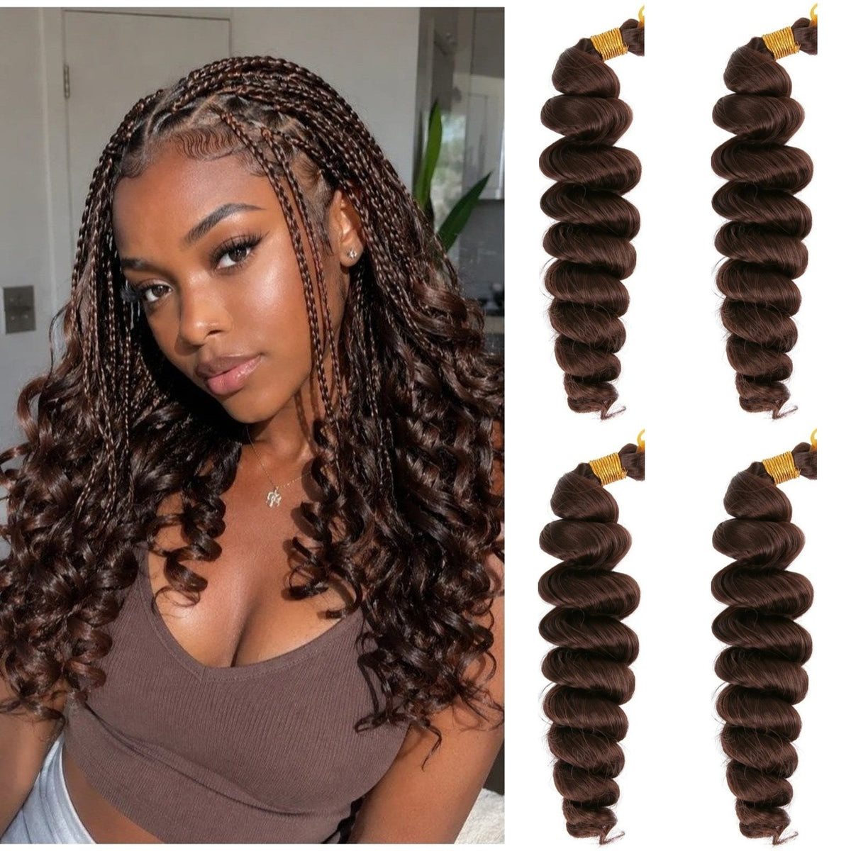 Extensions à tresser bouclées spirale (French curl) — lot de 4 paquets