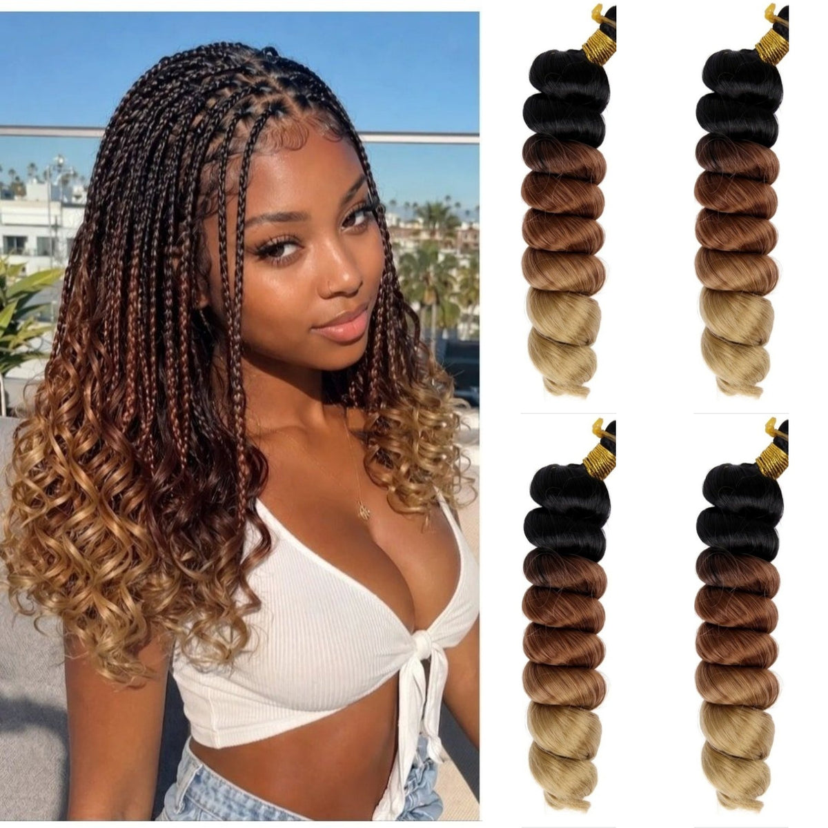 Extensions à tresser bouclées spirale (French curl) — lot de 4 paquets