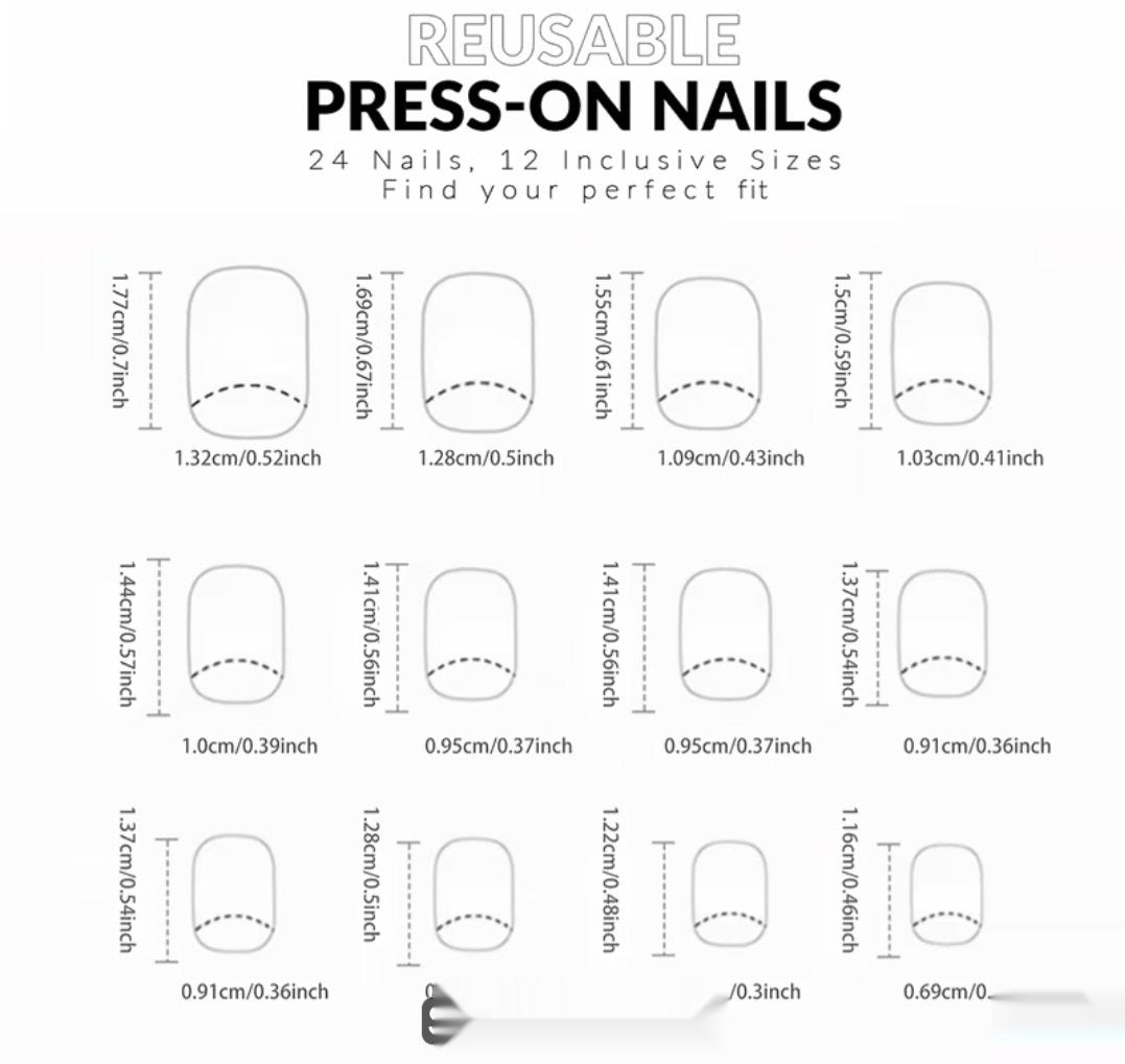 Faux ongles réutilisables à coller — 24 pièces, 12 tailles