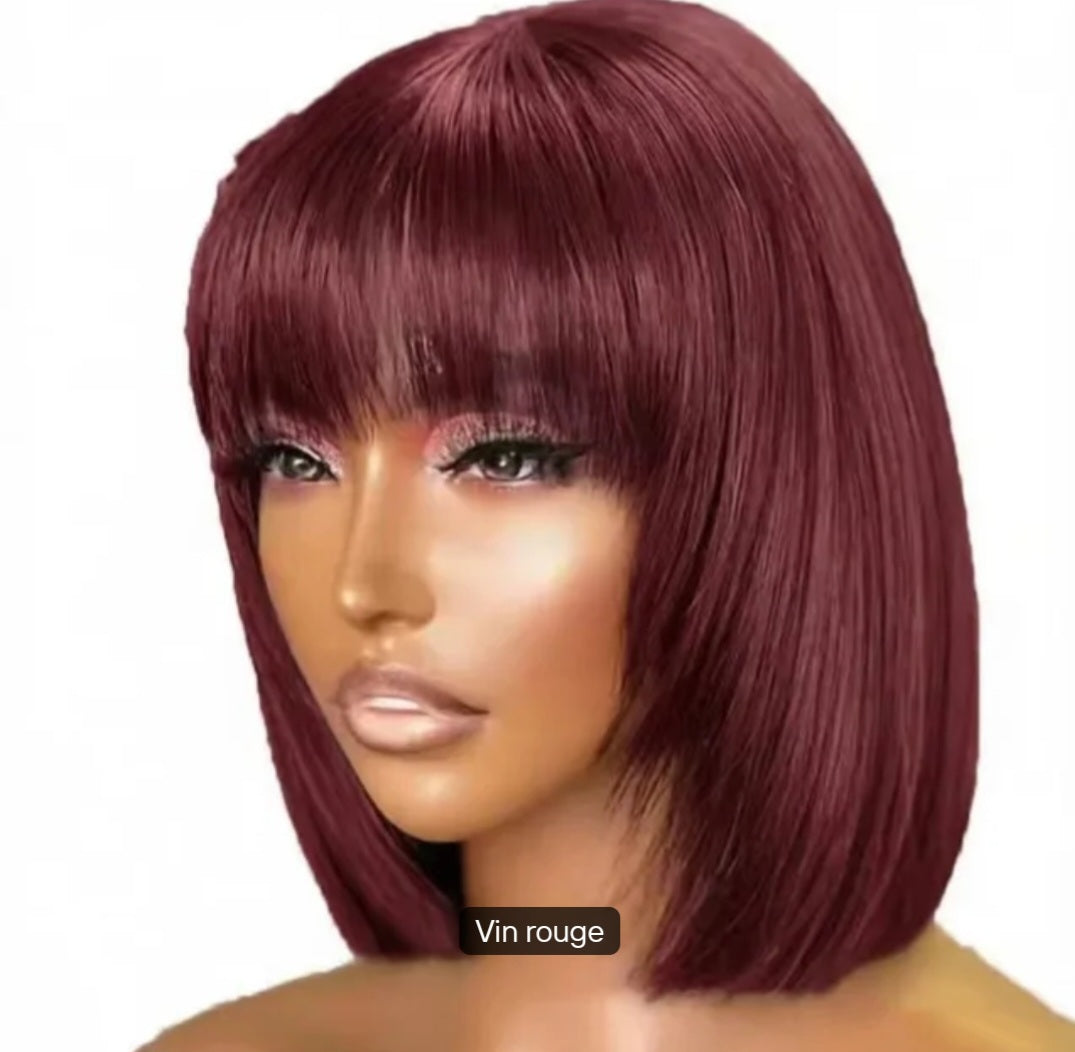 Perruque avec frange, volumineuse naturelles couleur marron 10"pouces