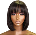 Perruque synthétique avec frange , couleur noir longueur 10 pouces