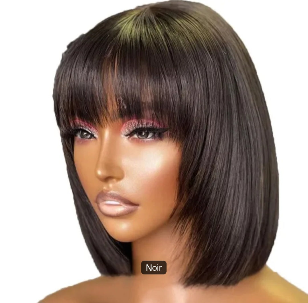 Perruque avec frange, volumineuse naturelles couleur marron 10"pouces