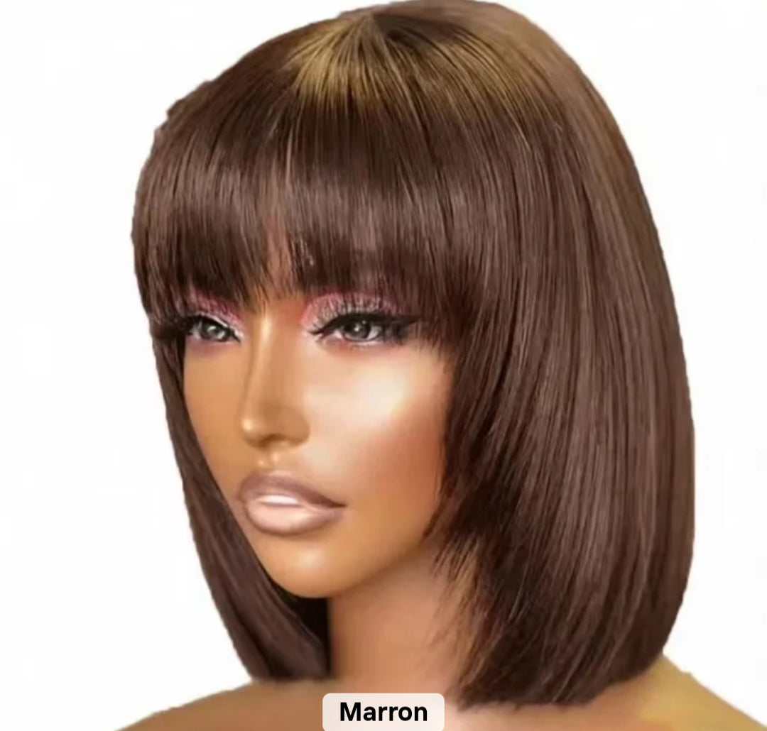 Perruque avec frange, volumineuse naturelles couleur marron 10"pouces