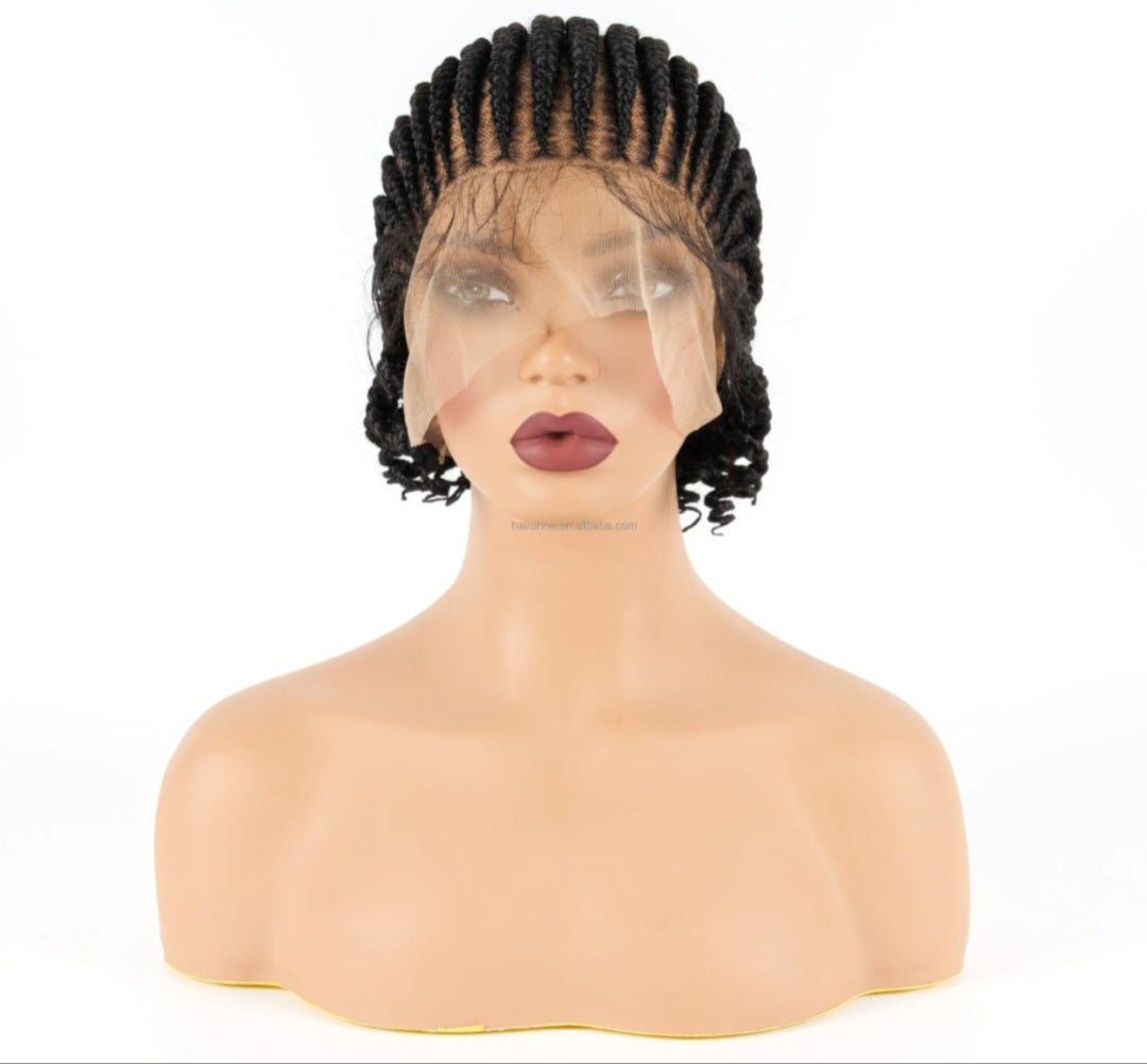 Perruque tressé prête à porter, en dentelle frontale HD transparent avec bonnet en maille respirant et réglable. Longueur "8 inch