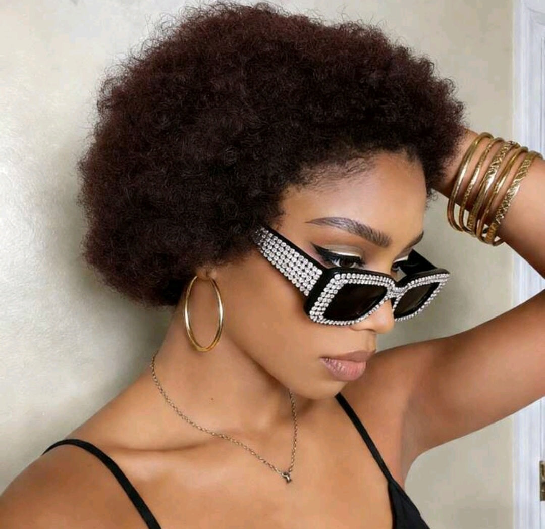 Perruque afro kinky pixie en cheveux humain longueur 6 pouce